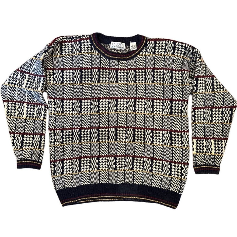Fenwick Isle Mens Pullover‎ Sweater Blue Muliticolor Design Long Sleeve Sz L VG.